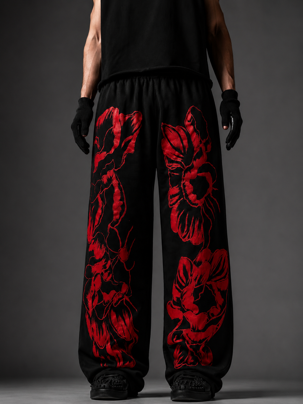 Crimson Bloom Baggy Sweatpants