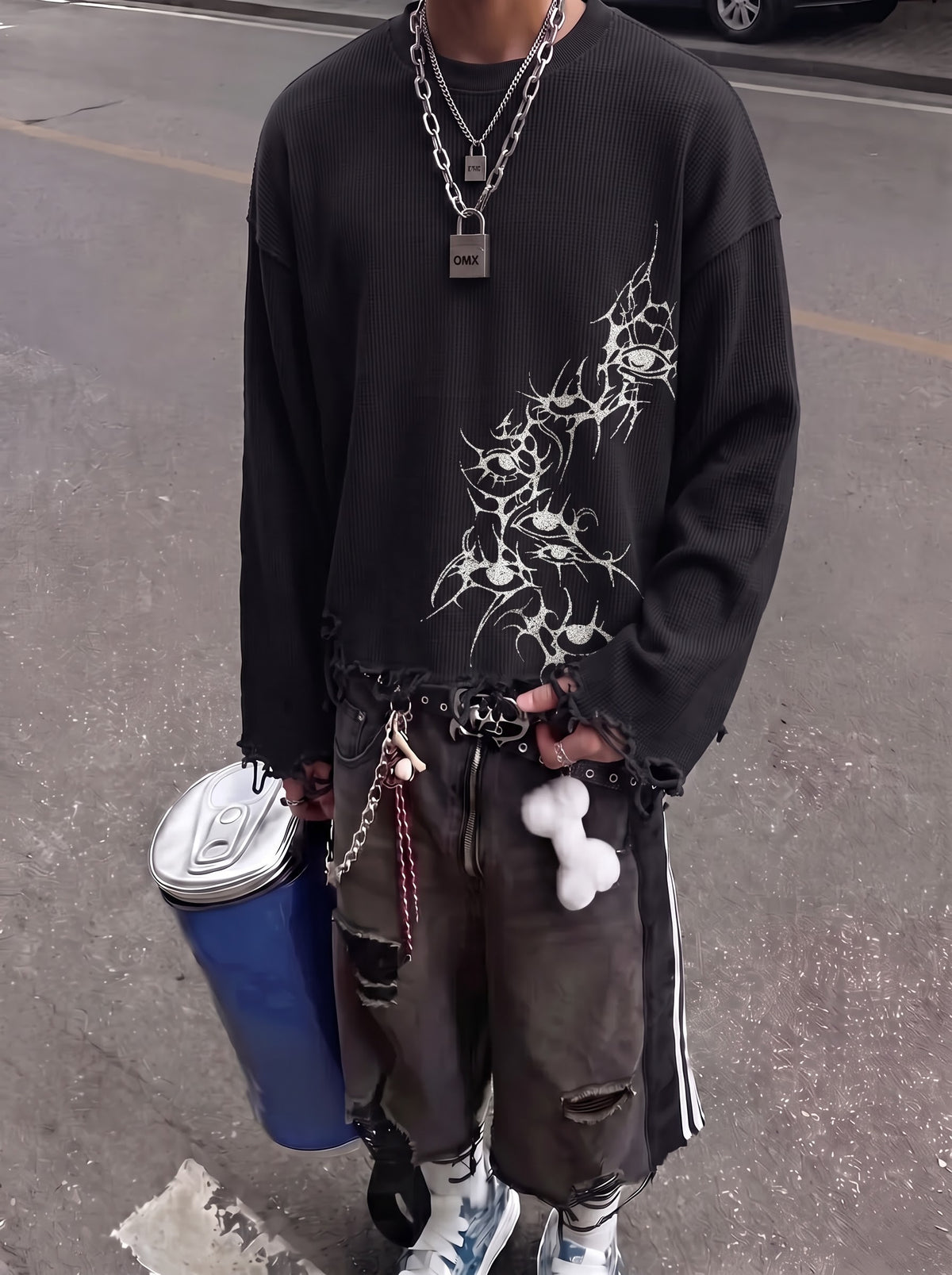The Obsidian Eye Distressed Waffle Long Sleeve