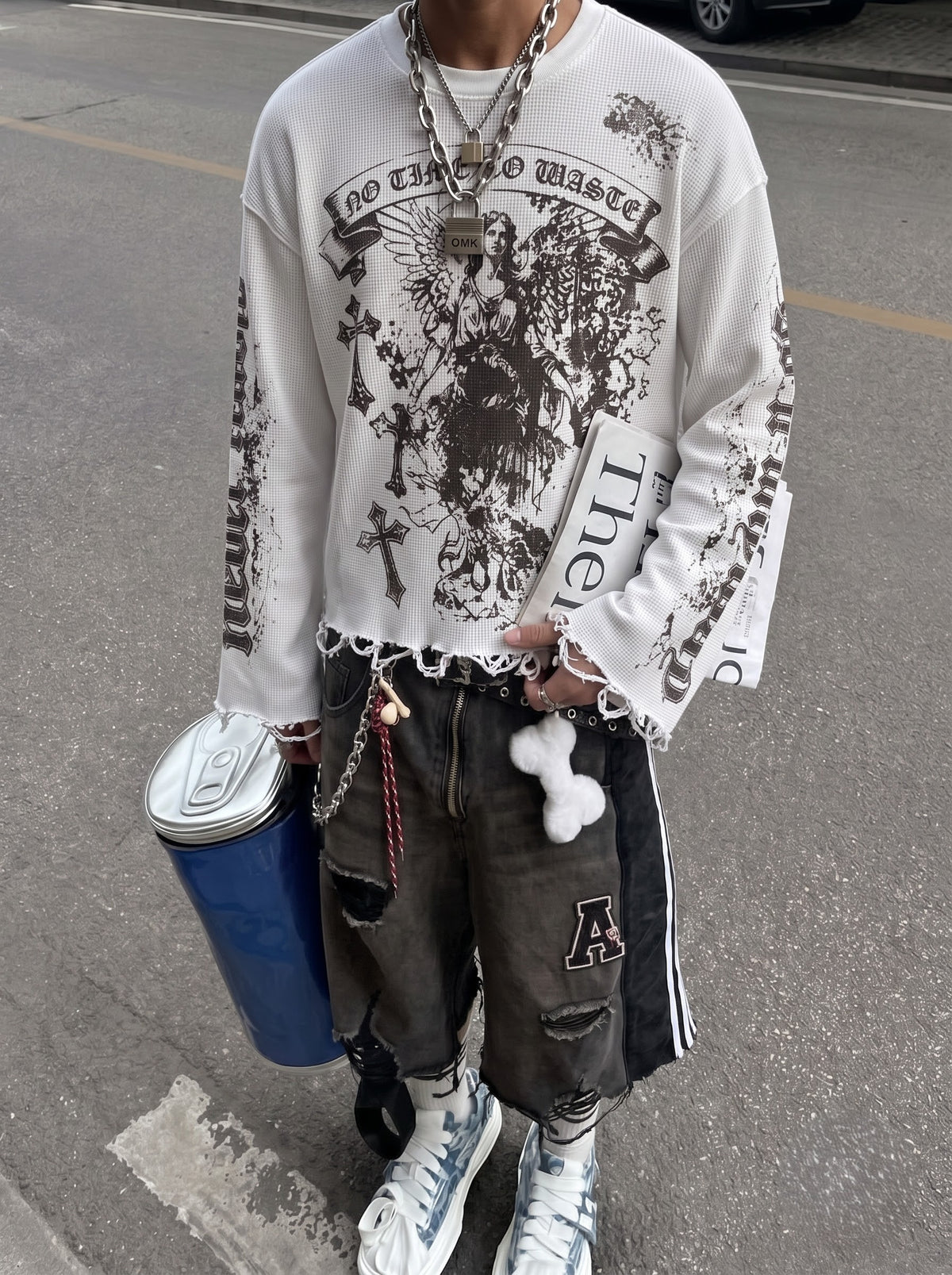 No Time To Waste Distressed Waffle Tee