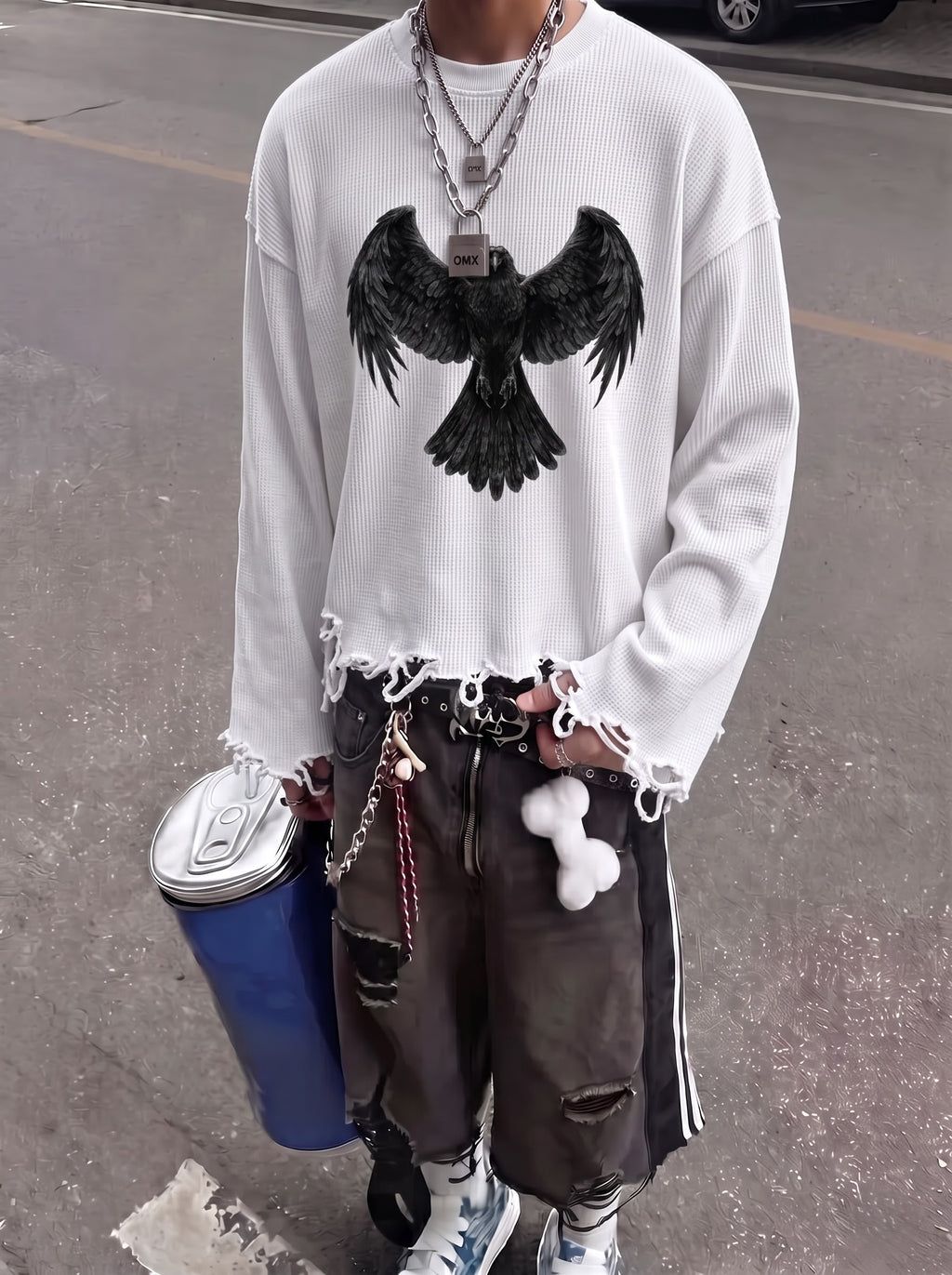 The Raven Waffle Knit Distressed Long Sleeve