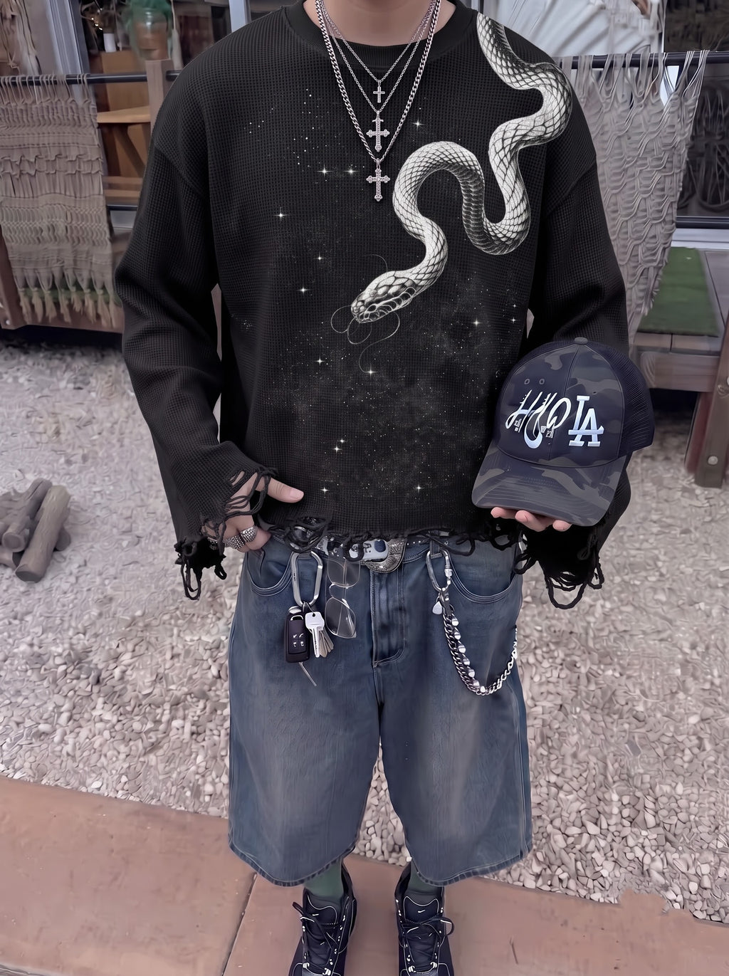 The Serpent Eclipse Distressed Waffle Long Sleeve