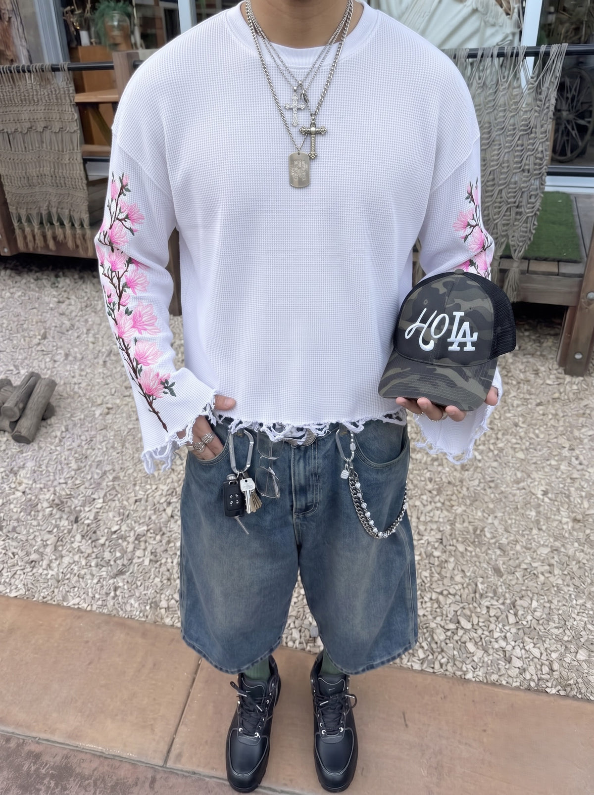 Sakura Drift Distressed Waffle Tee