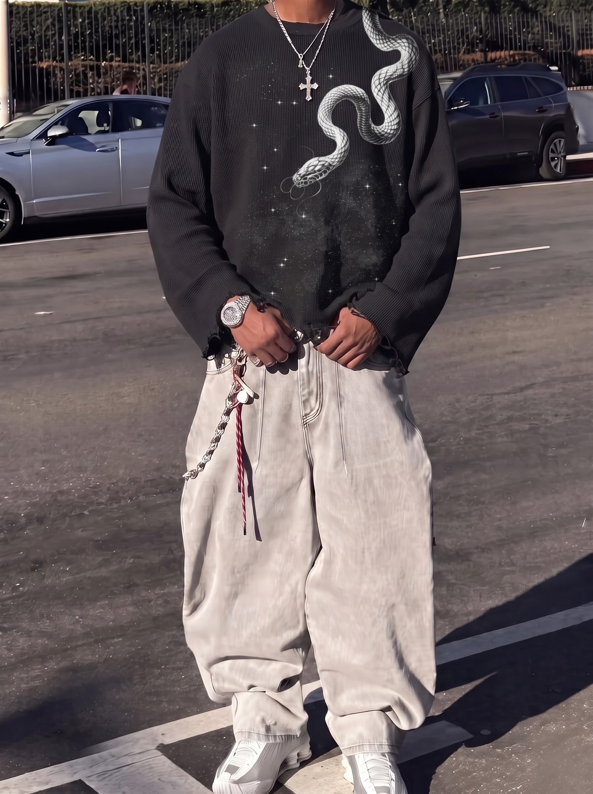 The Serpent Eclipse Distressed Waffle Long Sleeve