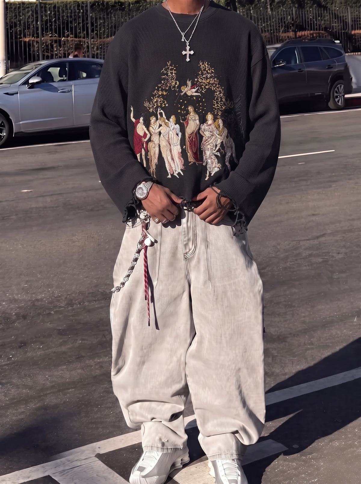 The Divine Tableau Distressed Waffle Long Sleeve