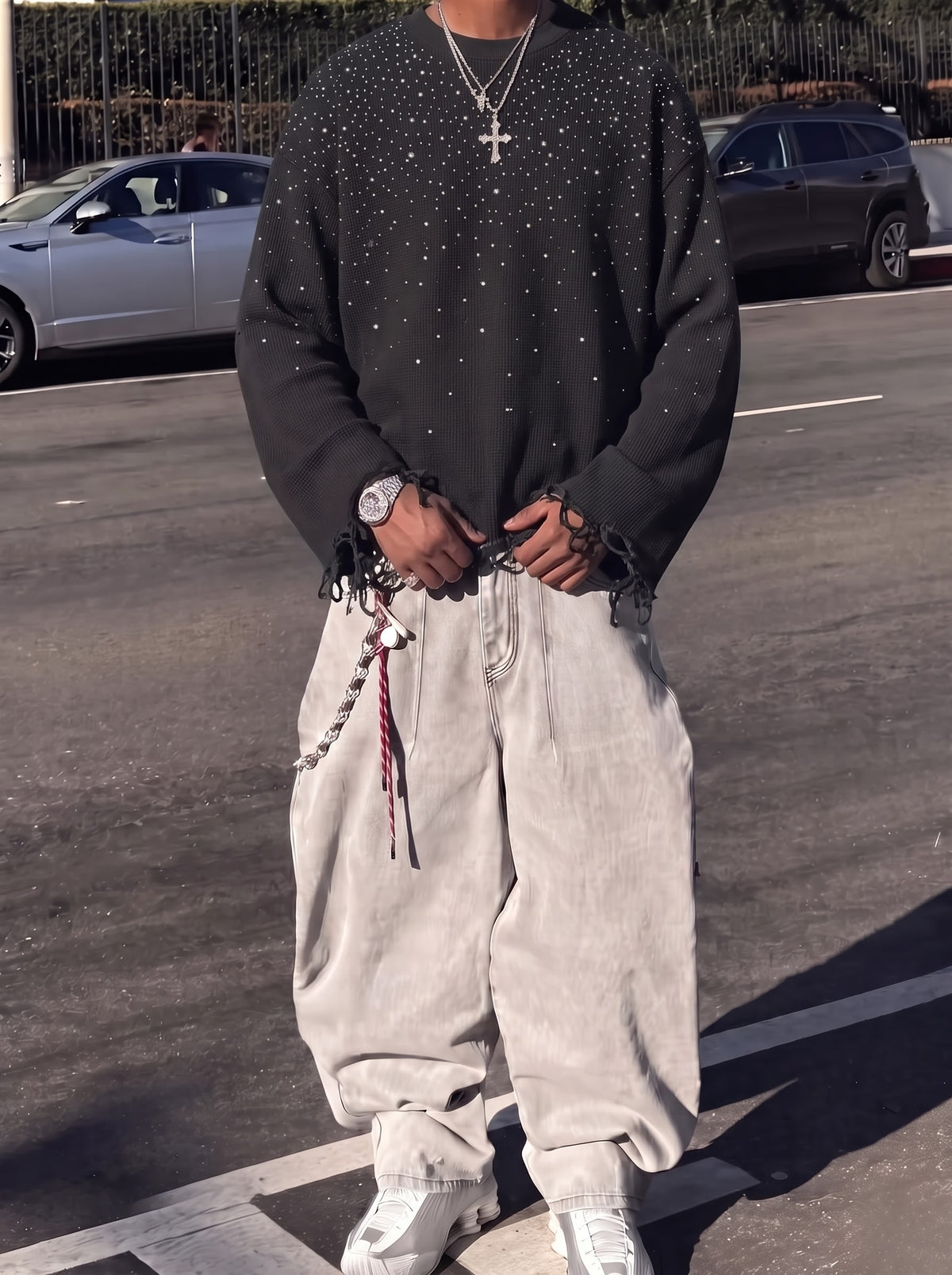 The Midnight Stardust Distressed Waffle Long Sleeve