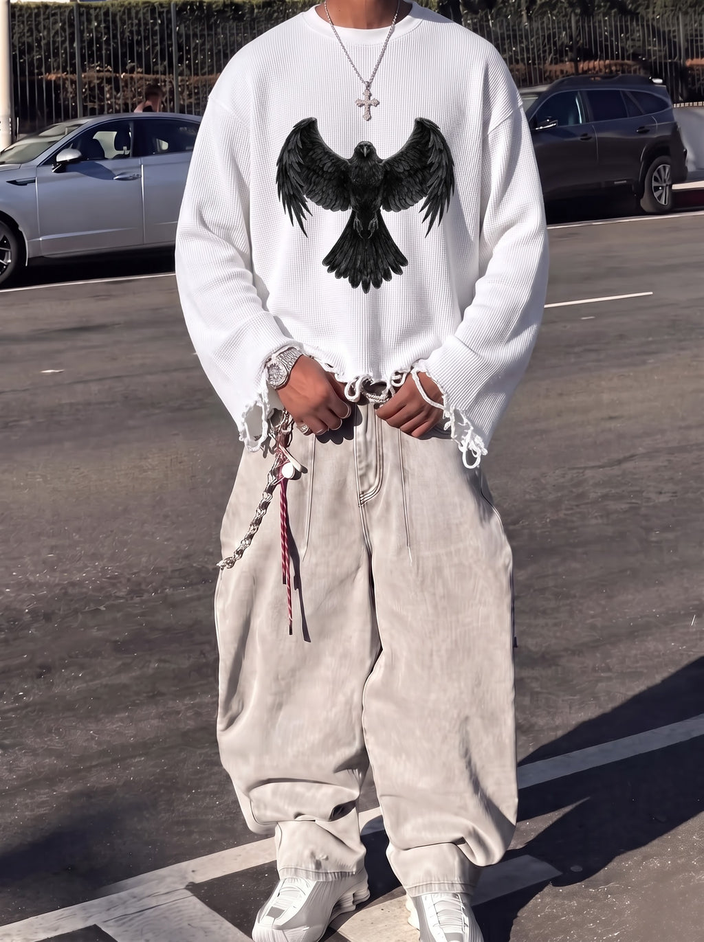 The Raven Waffle Knit Distressed Long Sleeve