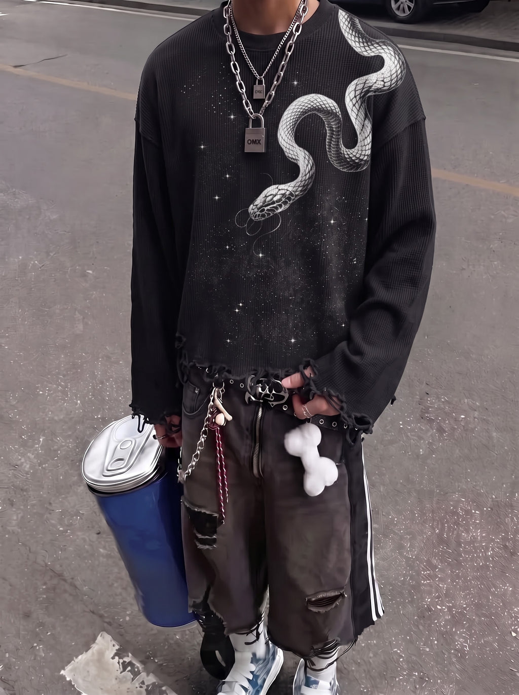 The Serpent Eclipse Distressed Waffle Long Sleeve