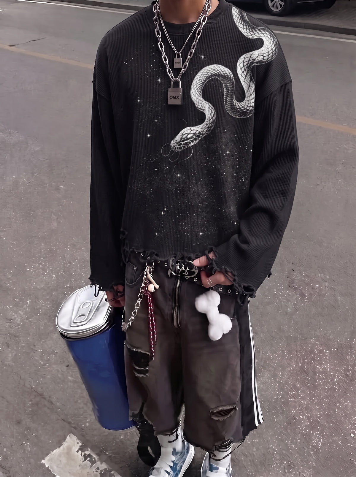 The Serpent Eclipse Distressed Waffle Long Sleeve