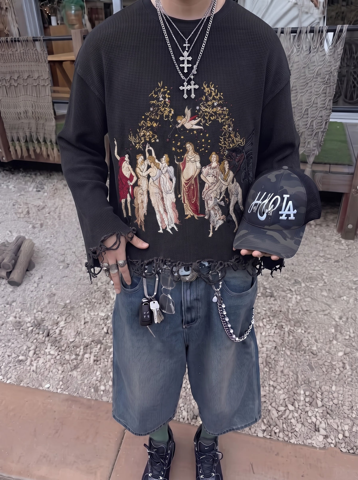 The Divine Tableau Distressed Waffle Long Sleeve