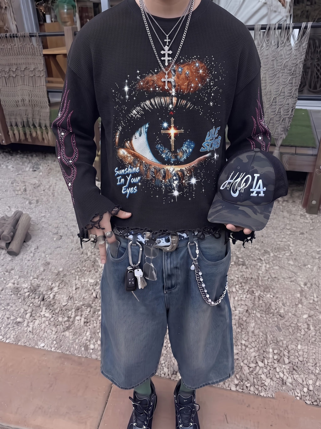 The Stargaze Eye Distressed Waffle Long Sleeve