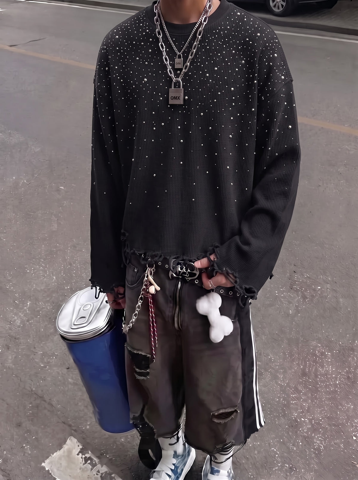 The Midnight Stardust Distressed Waffle Long Sleeve