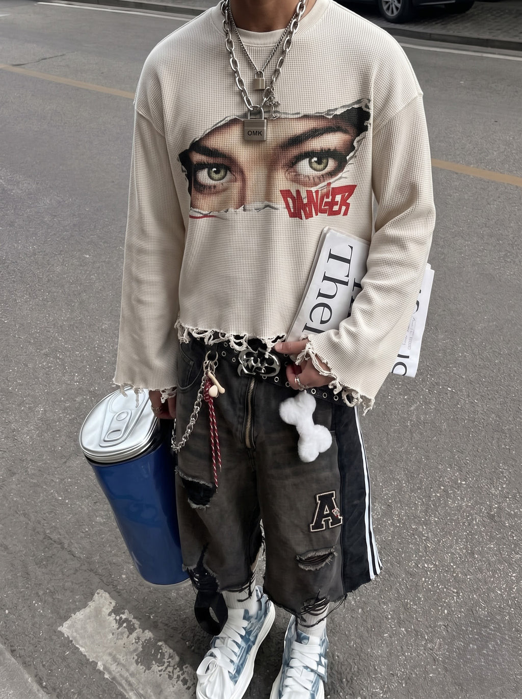 Danger Eyes Distressed Waffle Tee