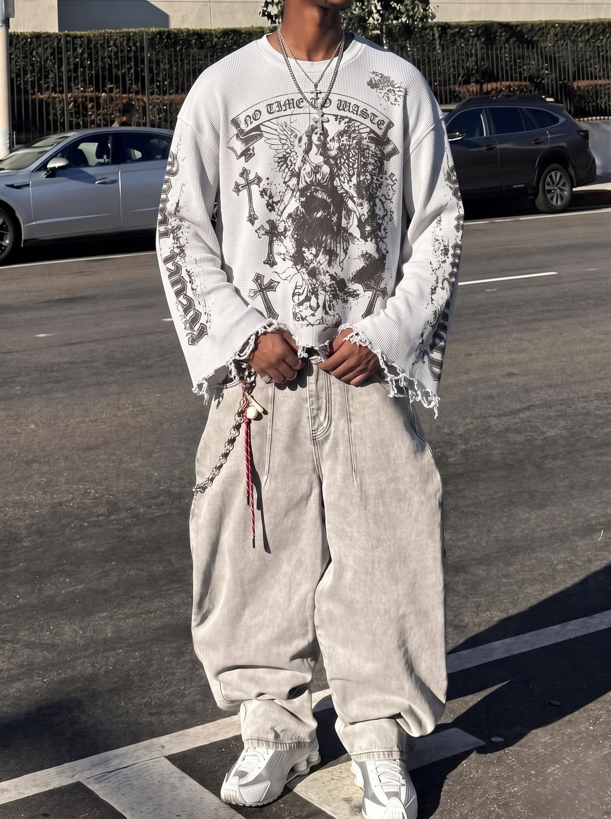 No Time To Waste Distressed Waffle Tee