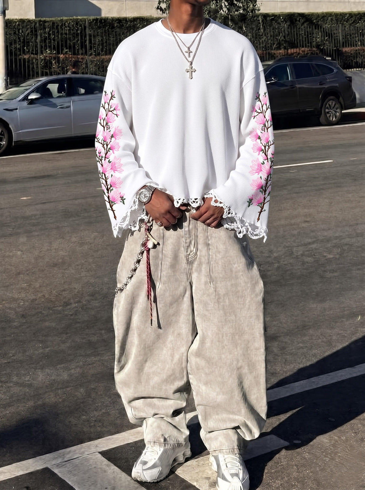 Sakura Drift Distressed Waffle Tee
